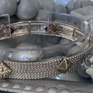Silver, Crystals and Gold Pyramid Accent Stretch Bracelet